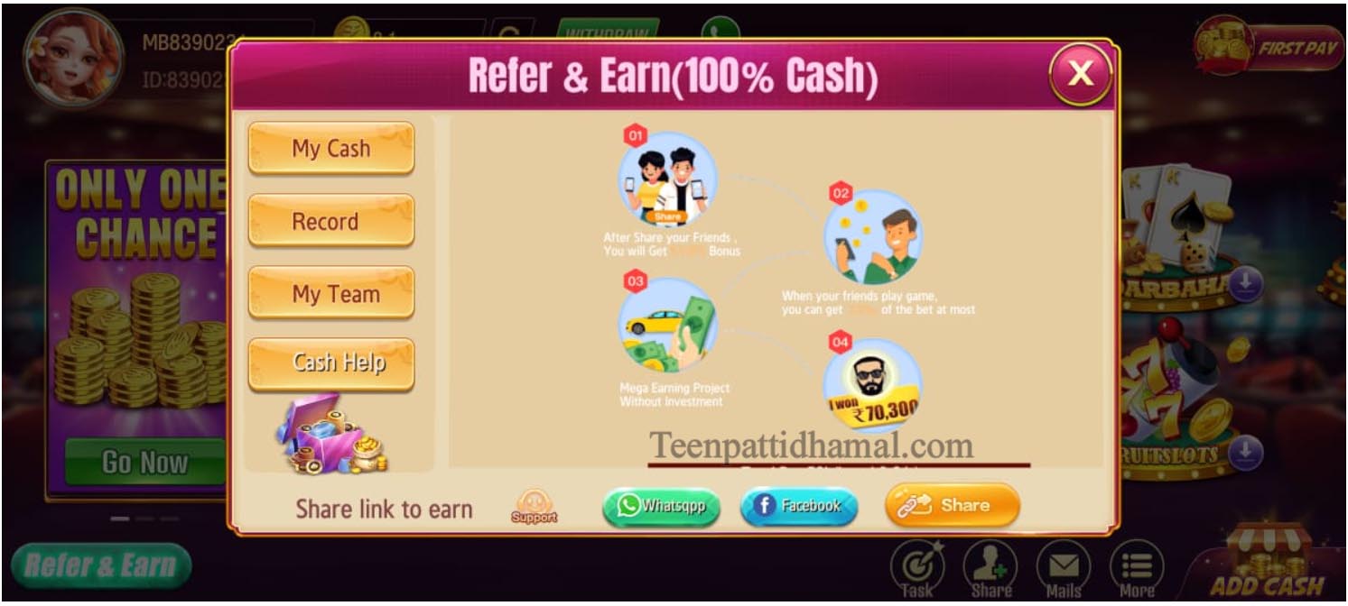 Teen Patti Trip Application Refer & Earn Money