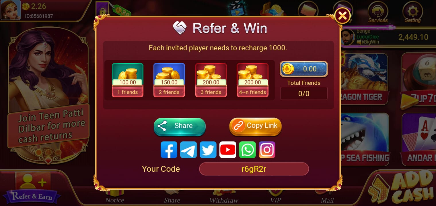Teen Patti Dilbar App | Bonus ₹100 | तीन पत्ती दिलबर ऐप | Withdraw ₹100 6 Teen Patti Dilbar App
