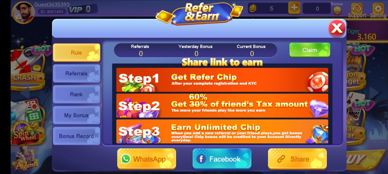 Refer & Earn Program In 3 Patti Lucky Apk